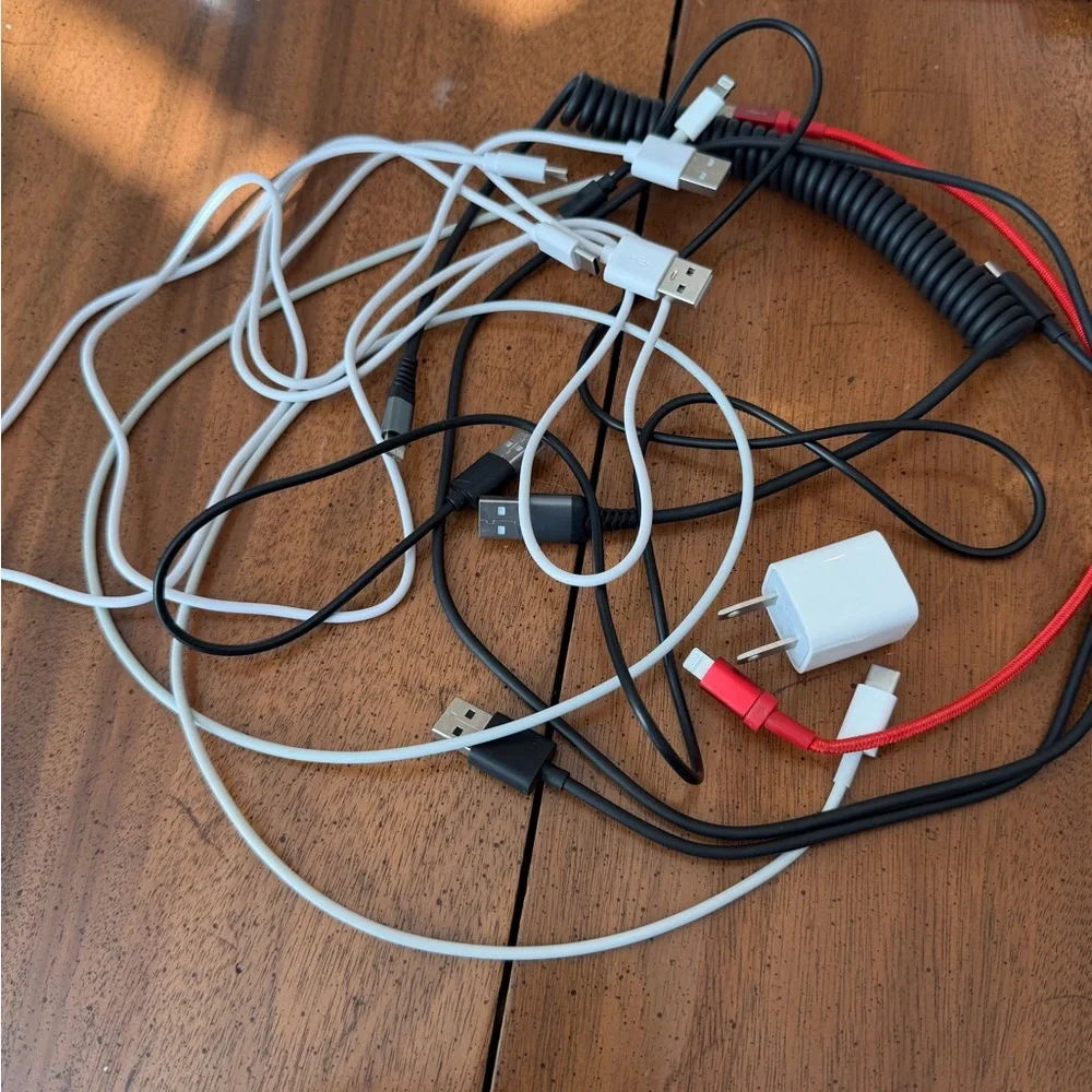 Mixed Charging Cables & USB Wall Adapter - Black, White, Red
